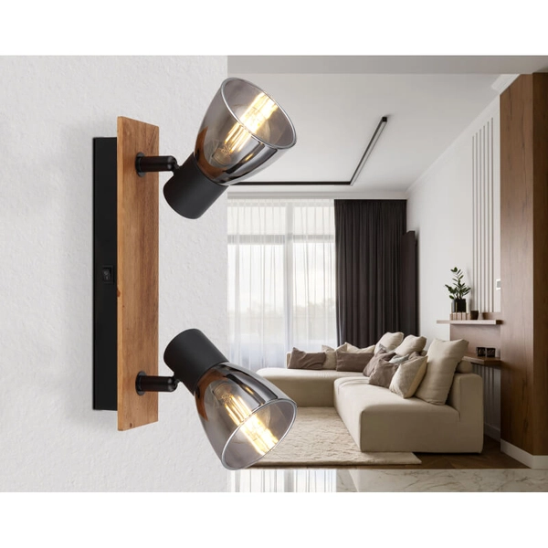 Lampa sufitowa Claude 54307-2W z regulacją drewno przydymiona