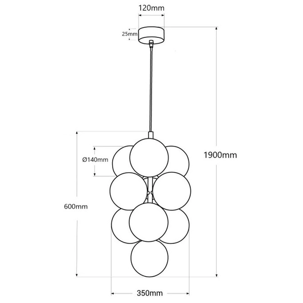 Zwisowa lampa kulista Vino ABR-GRAPPA--B Abruzzo molekuły szare białe