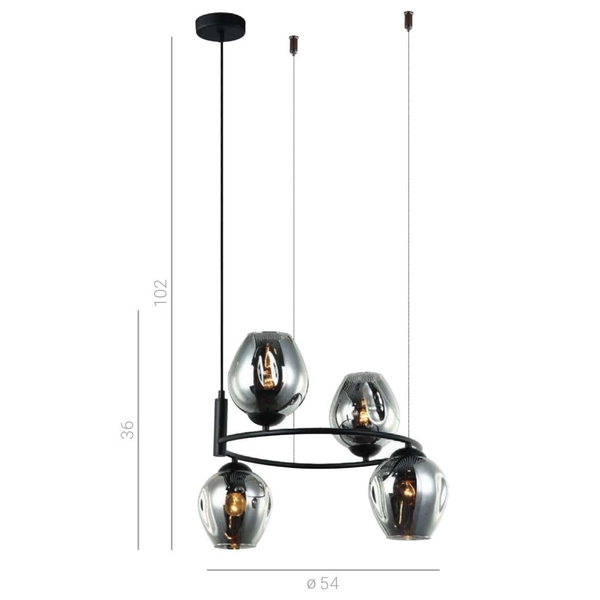 LAMPA wisząca ROXANE MDM-4045-4 BK+SG Italux szklana OPRAWA zwis pierścień grafitowy
