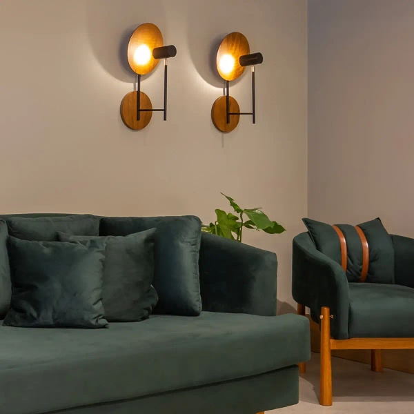 Ścienna lampa okrągła Dot QN-DOT-WB1-TEAK drewniana brązowy czarny