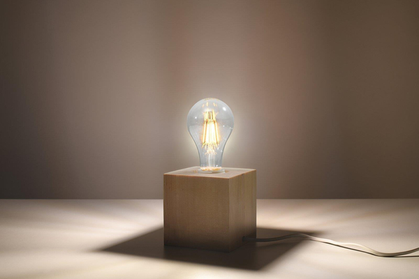 Stołowa LAMPKA ekologiczna SL.0677 stojąca LAMPA biurkowa drewniana kostka cube kwadratowa