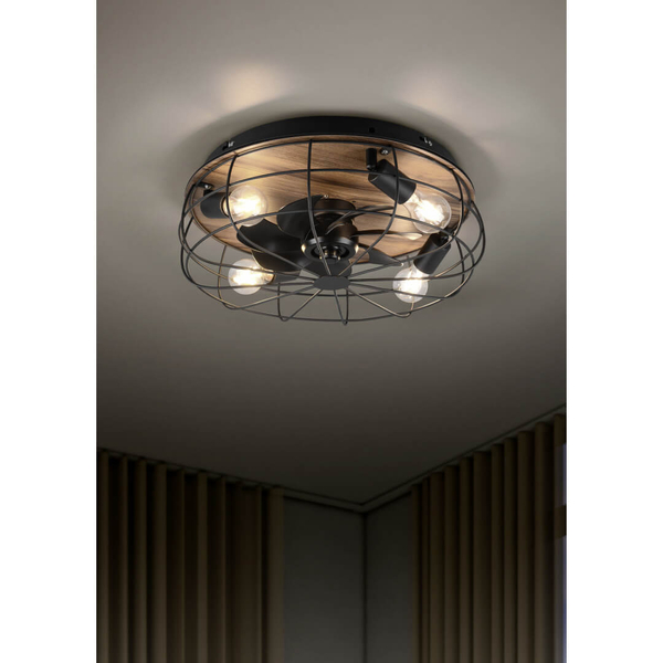 Plafon z wentylatorem VULKOR DL032-61105 RL Light loft druciak drewniany czarny