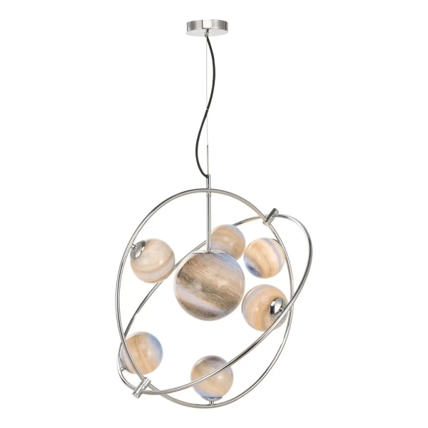 Szklana wisząca lampa Mikara MIK3450 układ słoneczny kule chrom beżowe