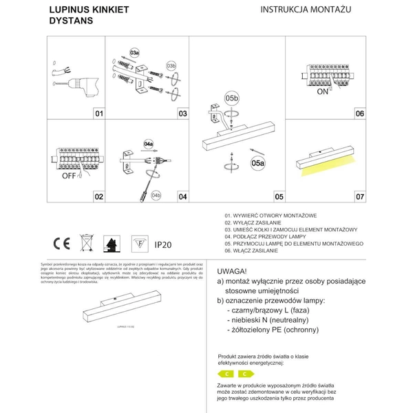 Liniowa natynkowa lampa ścienna Lupinus 6115D13202-1 Elkim LED 40W 4000K biała