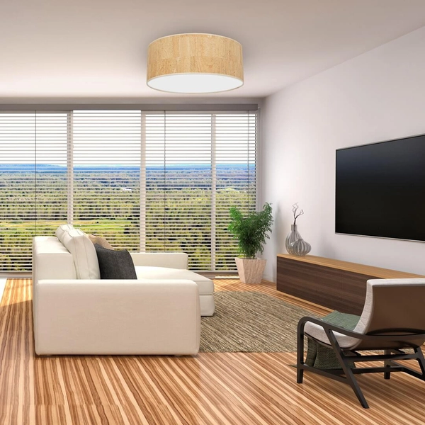 Okrągła lampa sufitowa Lino MLP7521 plafon nad stół biała drewno