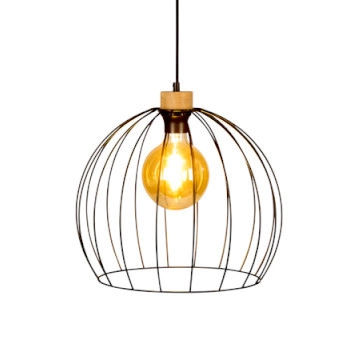 Kopułowa lampa wisząca COOP 1881974 druciana czarna drewno