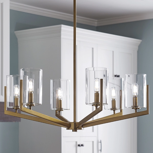 Żyrandol zwisowy QN-NYE6-BNB geometryczna rama mosiądz