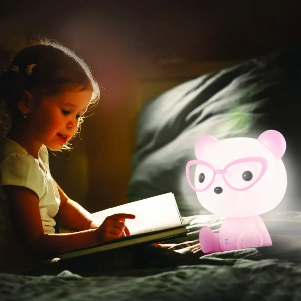 Lampka stołowa z włącznikiem Miś okularnik 327208 LED 2,5W USB różowa