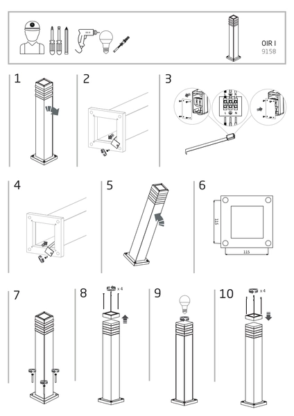 Zewnętrzna lampa stojąca OIR 9158 prostokątna tuba IP44 czarna