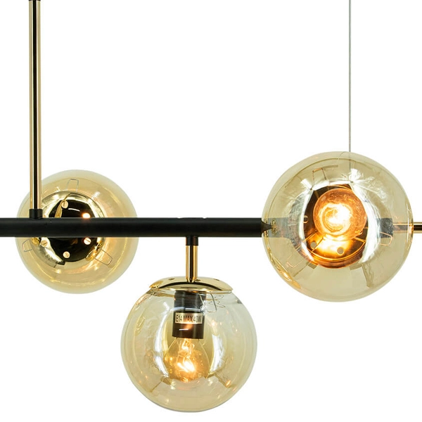Lampa wisząca molekułowa Greta 3402/5 BL TR kule szklane czarno złote