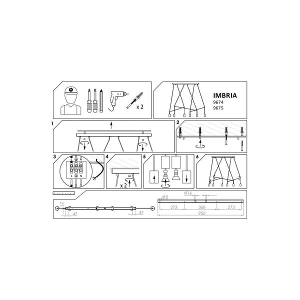 LAMPA wisząca IMBRIA 7955 Nowodvorski OPRAWA 6-punktowa zwis kable pająk czarny mosiądz