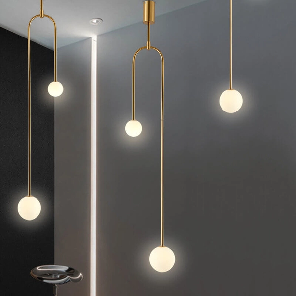 Zwisowa lampa łuk Loop ST-8928S gold Step balls do sypialni loft złoty