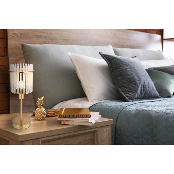 Stołowa lampka glamour GORLEY 15698TM szklana na komodę złota