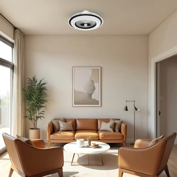 Sufitowa lampa z wiatrakiem Zephyr czarna biała ML1514 1xLED 48W 3000-6000K na pilot