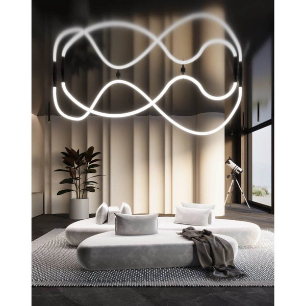 Podłużna lampa wisząca Hebi 3022 Shilo lina LED 38W 3000K wąż biały czarny