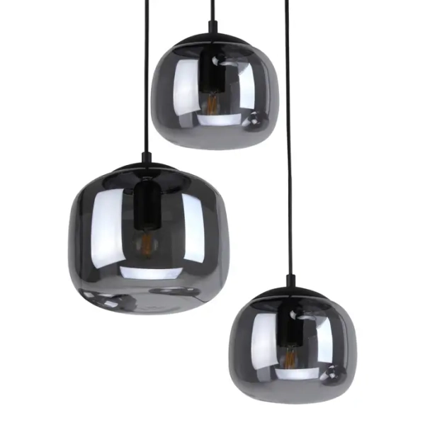 Potrójna szklana wisząca lampa Calto PND-67705-3-BK-SG przydymiona