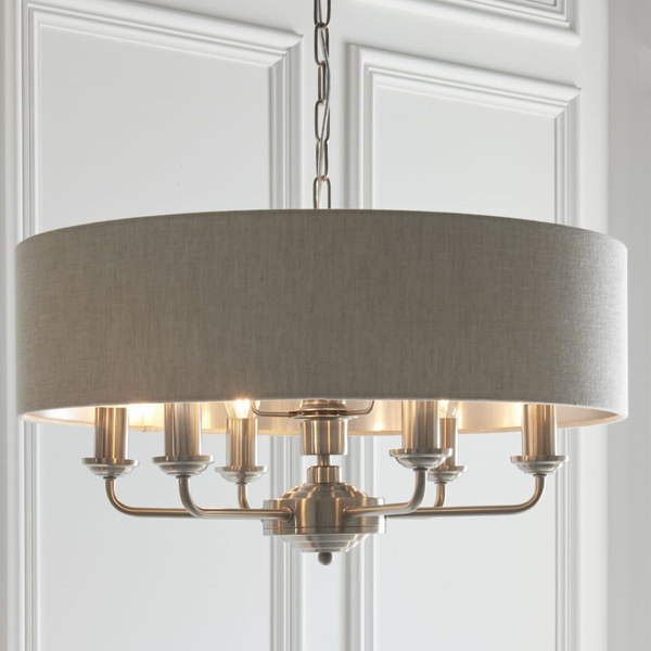 Wisząca lampa do salonu Highclere 94357 Endon na łańcuchu beż chrom