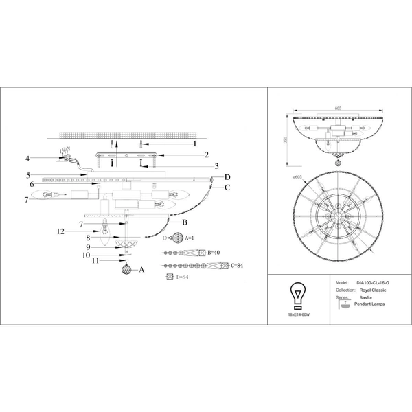 Plafoniera LAMPA glamour BASFOR DIA100-CL-16-G Maytoni kryształowa OPRAWA plafon kulisty pałacowy przezroczysty
