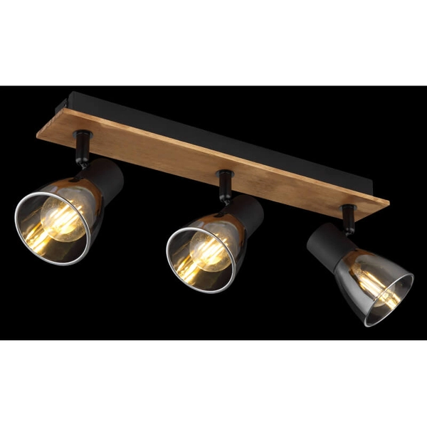 Nasufitowa lampa Claude 54307-3W drewno przydymiona
