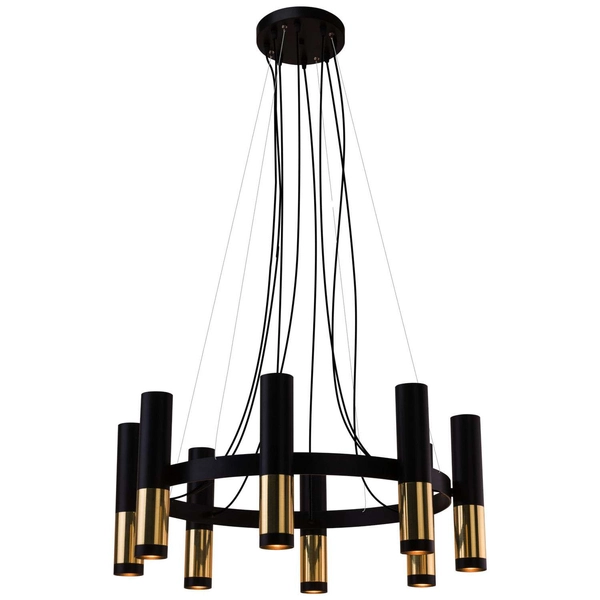 Żyrandol lampa wisząca KAVOS 0386 okrągła metalowe tuby zwis czarny złoty