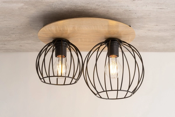 Metalowa lampa sufitowa Cyber 32355 hygge do pokoju czarna drewno