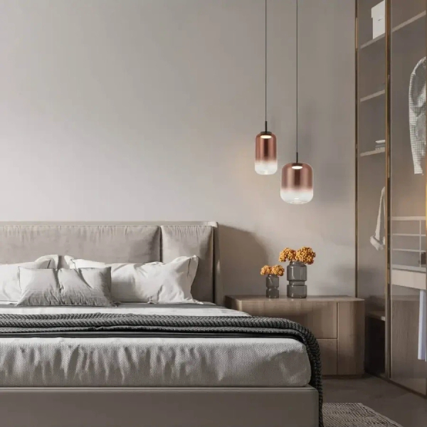 Owalna ledowa zwisająca lampa 23216 LED 12W 3000K szklana miedziana czarna