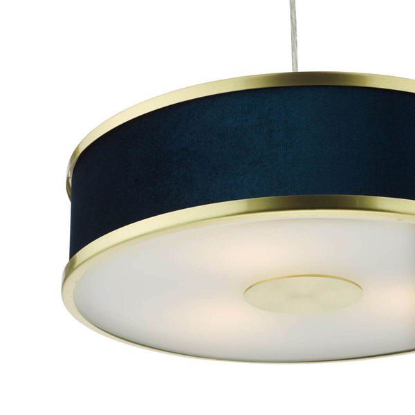 Materiałowa lampa wisząca Alvaro ALV1023 okragła mosiądz niebieski