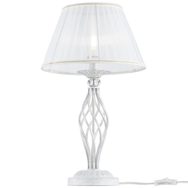 Lampa stołowa z wtyczką glamour z abażurem biała Grace OUTLET