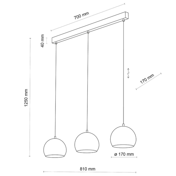 Lampa zwisowa na listwie Zoe 10169 nad stół round kule czarna