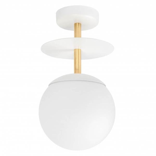 Okrągła lampa sufitowa Plaat PLB11303 szklana do salonu biała mosiądz