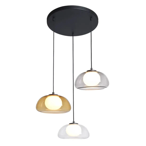 Potrójna lampa wisząca nad stół Ainale PND-54637-3-BK-SG czarna bursztynowa