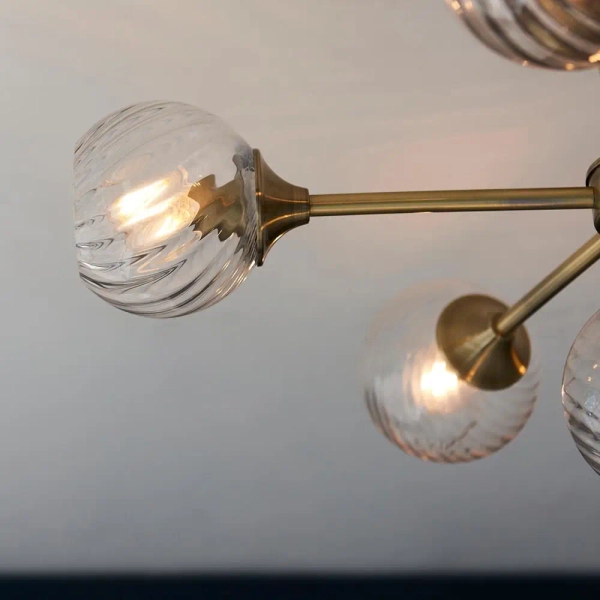 Sufitowa lampa szklana Allegra 103171 kule spiralne mosiądz