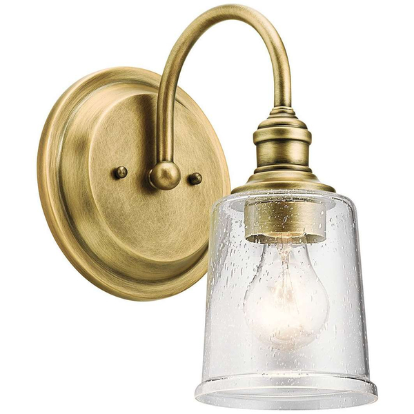 Kinkiet LAMPA ścienna Waverly KL-WAVERLY1-NBR Elstead KICHLER industrialna OPRAWA szklana vintage mosiądz przezroczysta