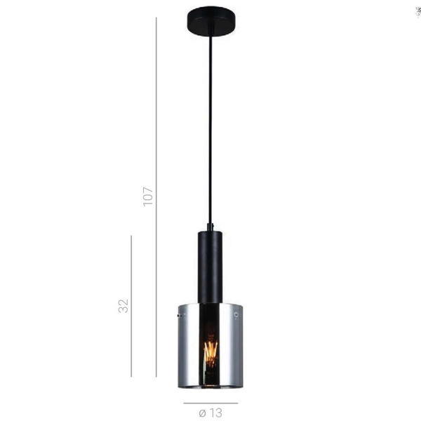 Wisząca LAMPA loftowa SARDO PND-5581-1-BK+SG Italux skandynawska OPRAWA szklany ZWIS okrągła tuba przydymiona czarna