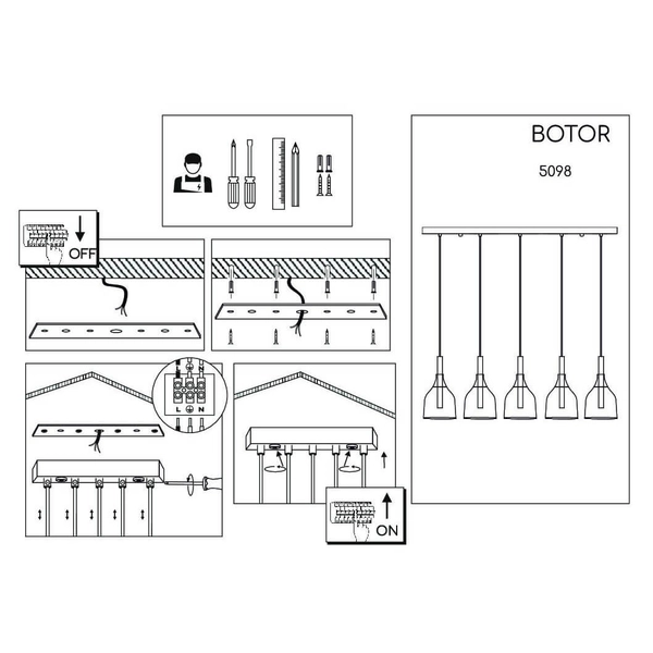 Wisząca lampa nad wyspę Botor 5098 Shilo punktowa belka metalowa czarny