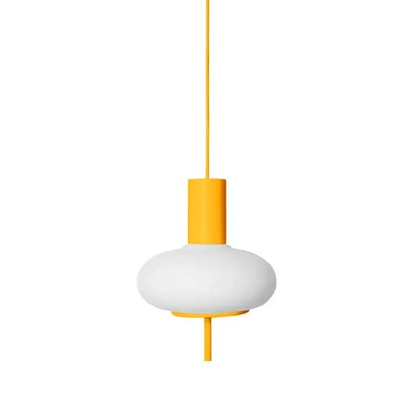 Wisząca lampa owalna TORNI TOA154P0 biała melonowy szklana metalowa żołty E27 do salonu