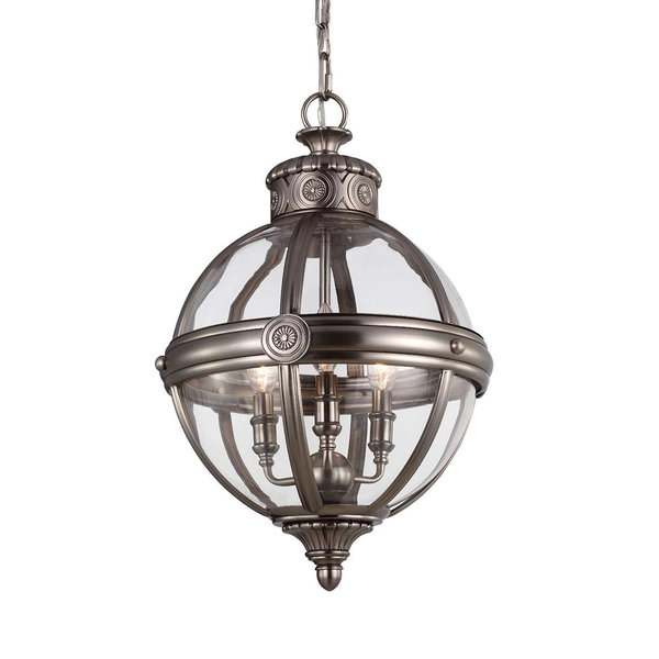 LAMPA wisząca FE-ADAMS-3P-ANL Elstead FEISS metalowa OPRAWA rustykalna ZWIS kula ball na łańcuchu nikiel przezroczysta