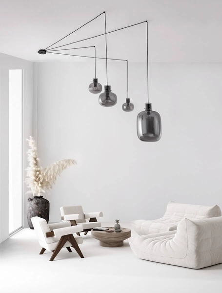 Podwieszana lampa salonowa Padre stylowa czarna przydymiona