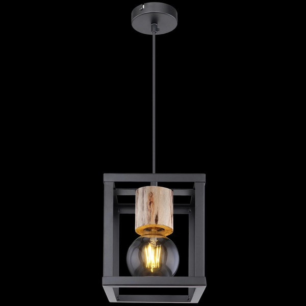 Wisząca LAMPA skandynawska HAGAR 15476H Globo metalowa OPRAWA prostokątny ZWIS klatka industrialna czarna drewniana czarna dre