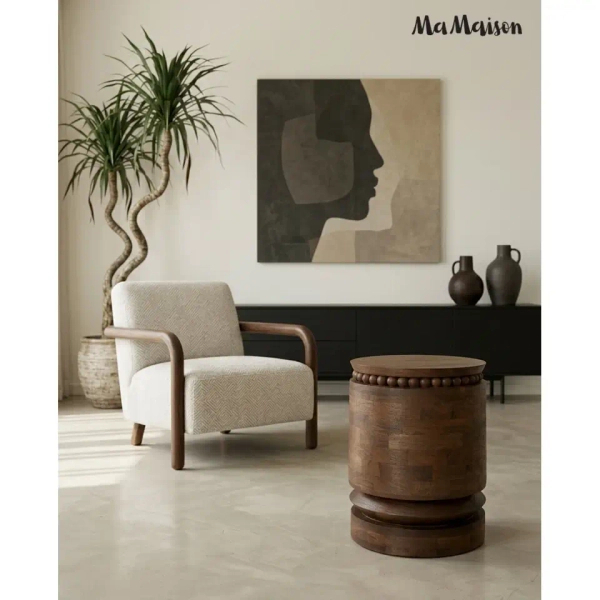 Brązowy stolik kawowy MOKA MM001501100401 drewniany do salonu 35cm