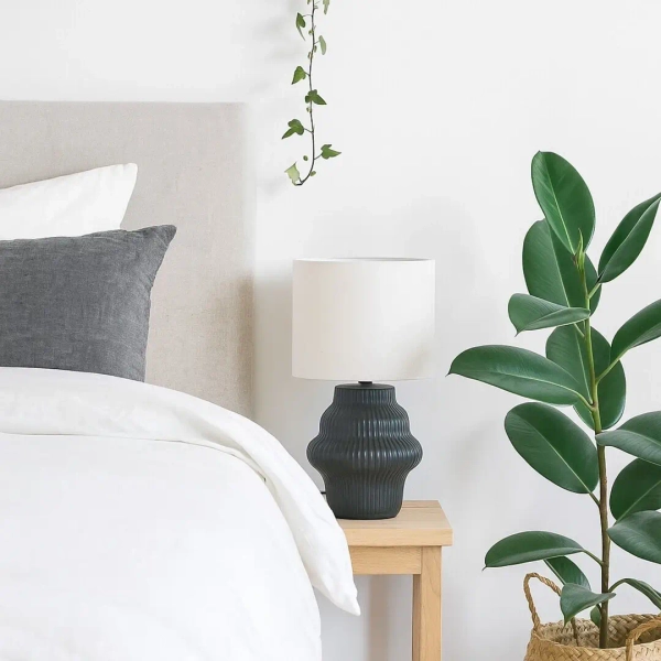 Stołowa lampa do salonu Glimo 74058 ceramiczna na stół czarny biały