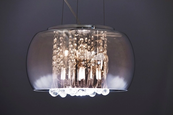 Lampa wisząca crystal Burn okrągła glamour nad łóżko chrom