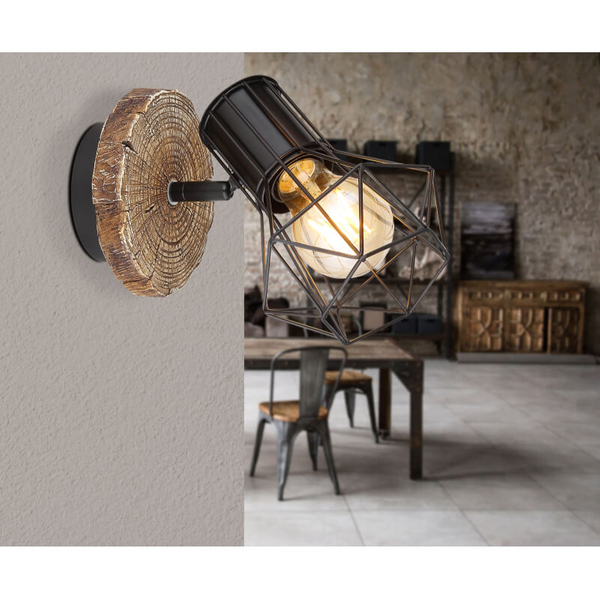 Ruchomy kinkiet Priska 54017W-1 druciany czarny drewno