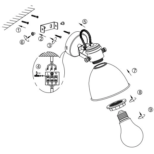 Regulowana LAMPA ścienna WIHO 54018-1S Globo metalowa OPRAWA kinkiet reflektorek czarny drewno