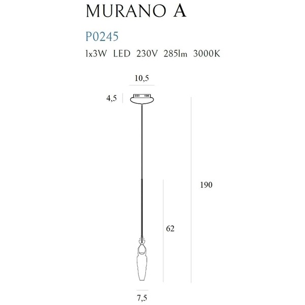 Lampa wisząca do kuchni MURANO P0245 Maxlight LED 3W 3000K metal chrom