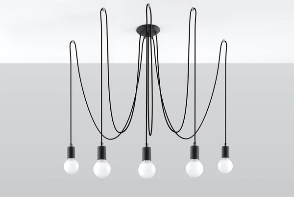 LAMPA wisząca SL.0371 OPRAWA pająk ZWIS kable przewody loft czarna