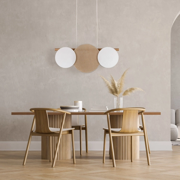 Zwisowa lampa nad stół Pulse 10005 monety japandi drewniana biała