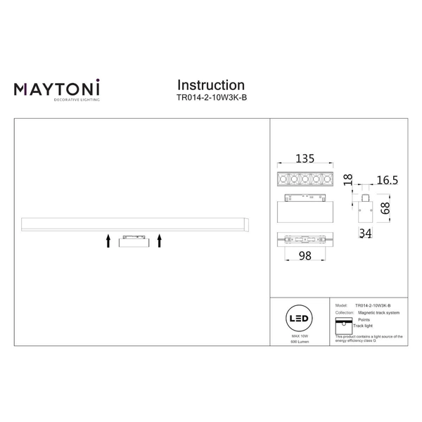 Szynowa lampa magnetyczna Points TR082-1-6W4K-M-B LED 6W 3000K ścieżka świetlna czarny