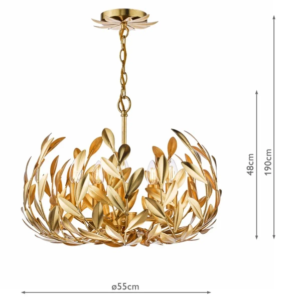 Łańcuchowa lampa wisząca Ercilia ERC0535 liście gałęzie złote