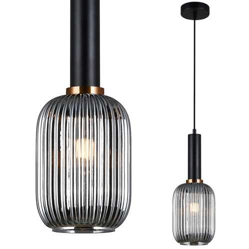 LAMPA wisząca ANTIOLA PND-5588-1M-BK+SG Italux plisowana OPRAWA szklany zwis czarny przydymiony